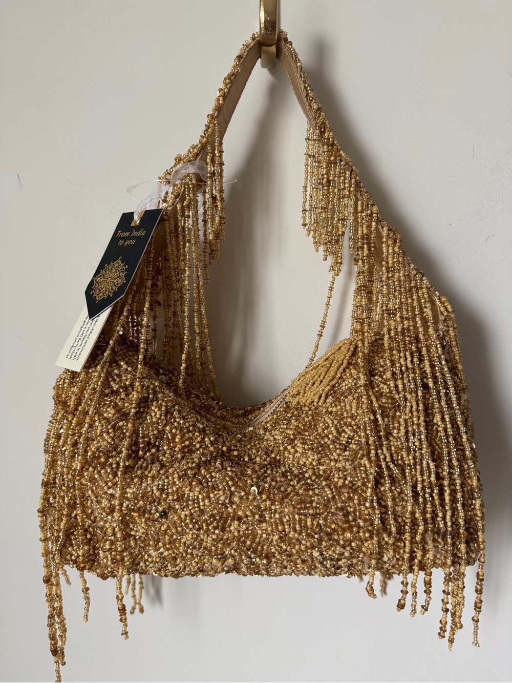 Gold Beaded sequins Fringe Shoulder Bag